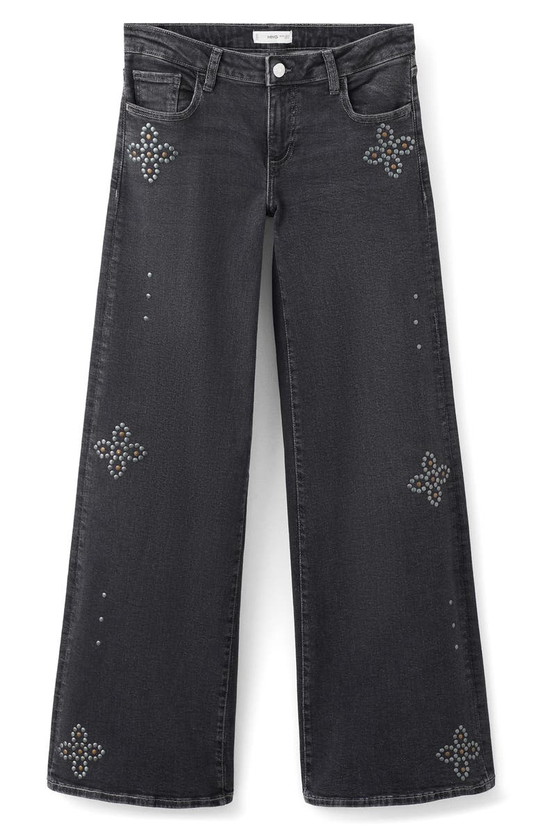 MANGO TEEN Studded Low Rise Wide Leg Jeans, Alternate, color, Black Denim