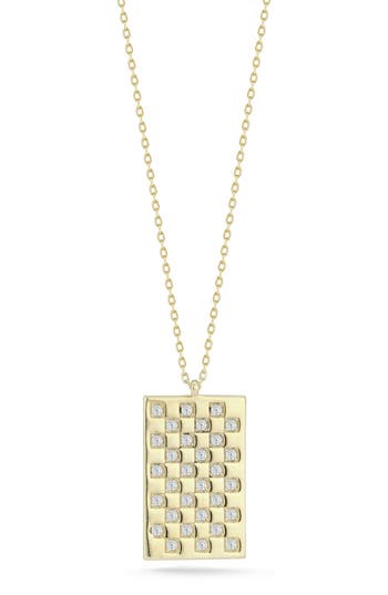 Chloe & Madison Chloe And Madison Pavé Cz Checked Tag Necklace In Gold