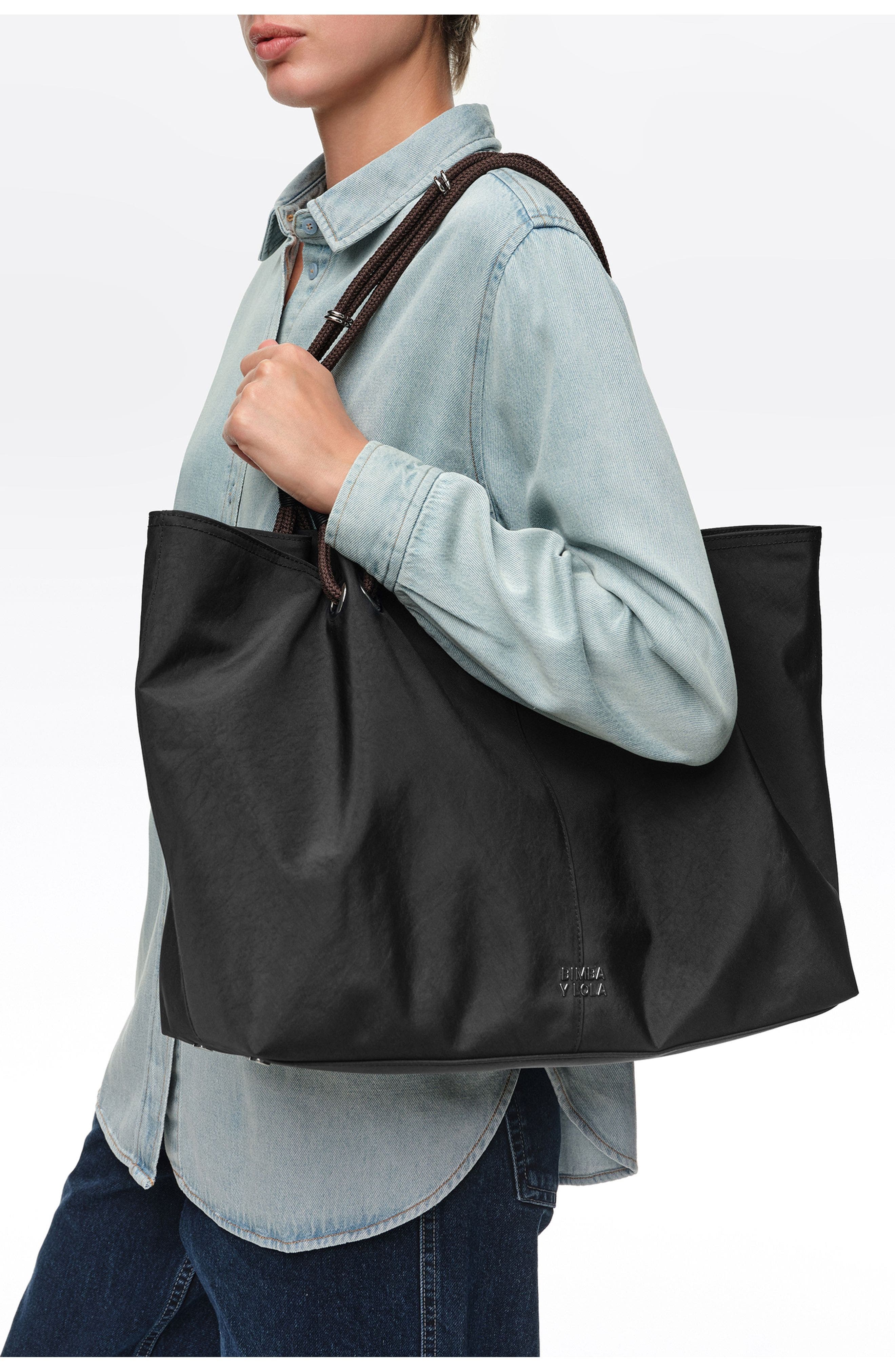 Nylon Maxi Shopper Bag, Main, color, BLACK