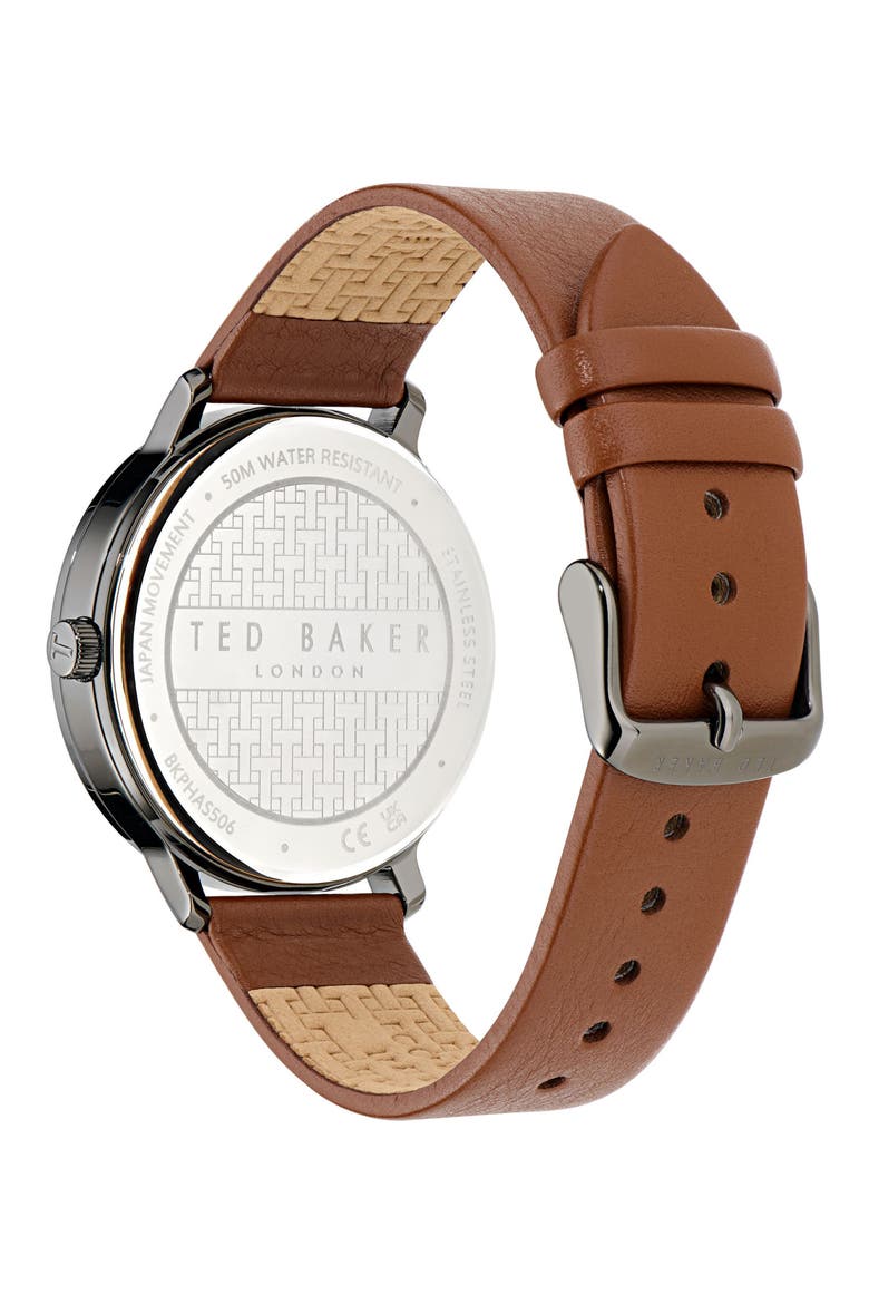 Haarvin Leather Strap Watch, 42mm, Alternate, color, BROWN