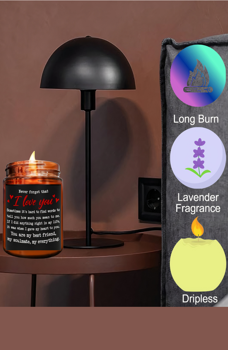 Lovery Lavender 10oz Vanilla Scented Soy Wax Candle, Alternate, color, I Love You