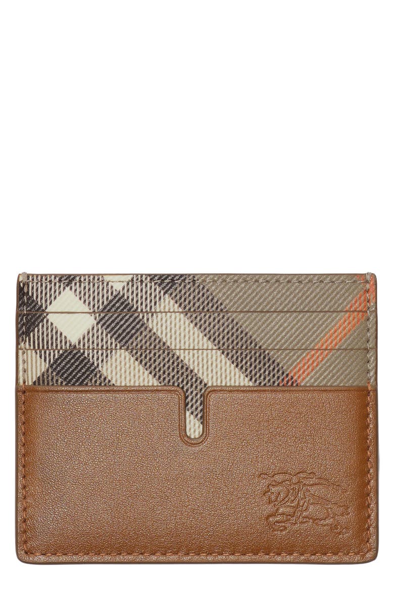 Tall Sandon Check Print Leather Card Case, Main, color, FINCH BROWN/ HAZEL