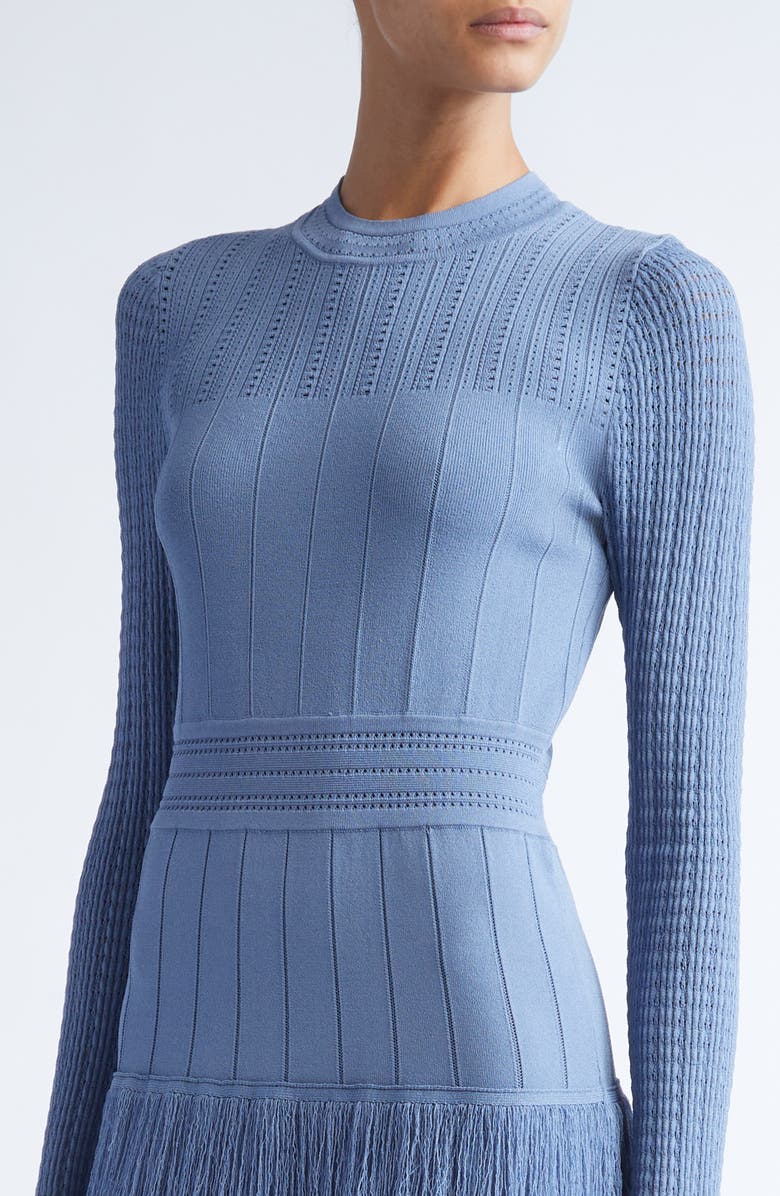 Lela Rose Piper Fringe Long Sleeve Sweater Dress, Alternate, color, Cornflower