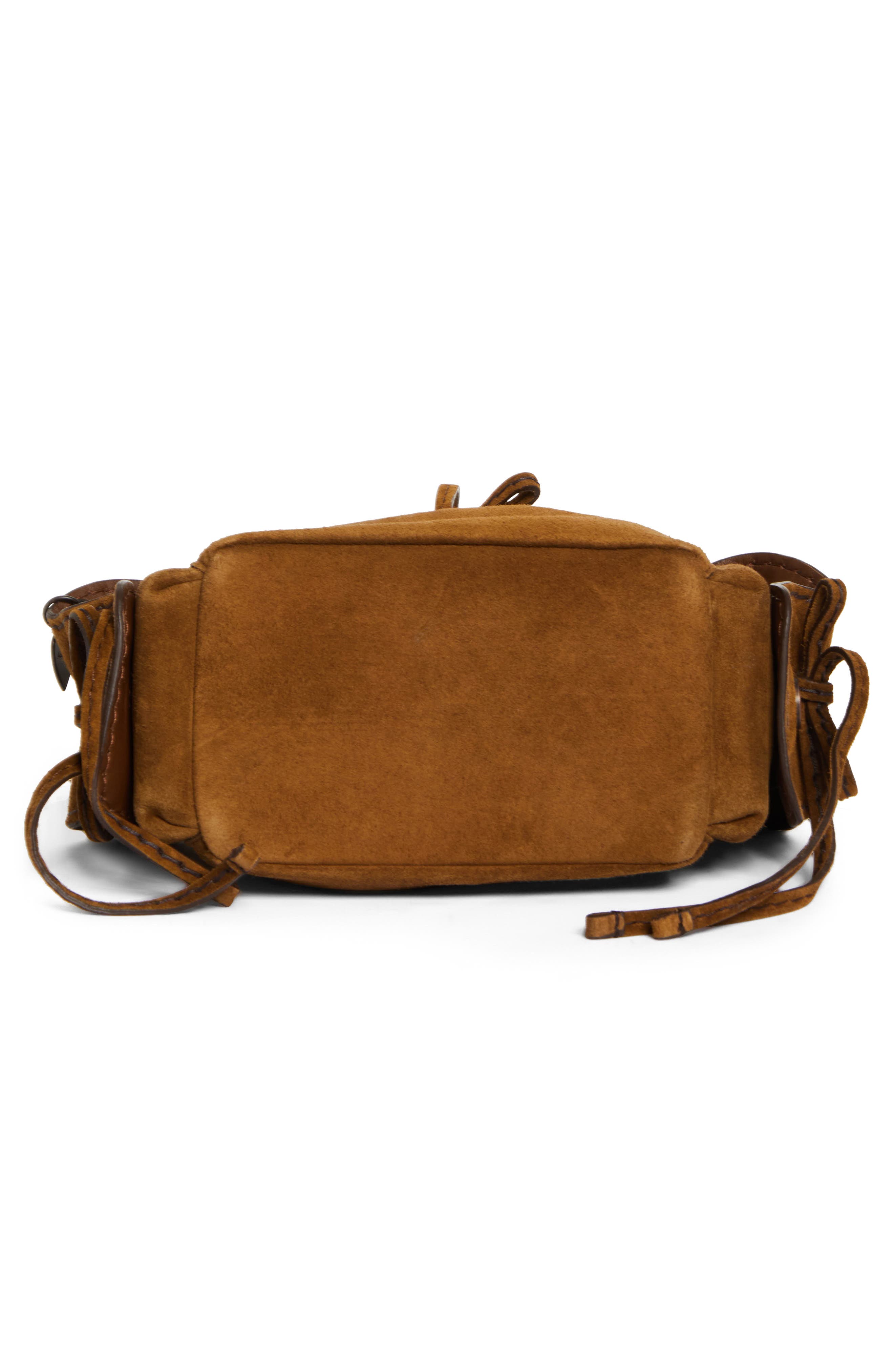 Acne Studios Mini Multipocket Suede Bucket Bag, Alternate, color, Cognac Brown