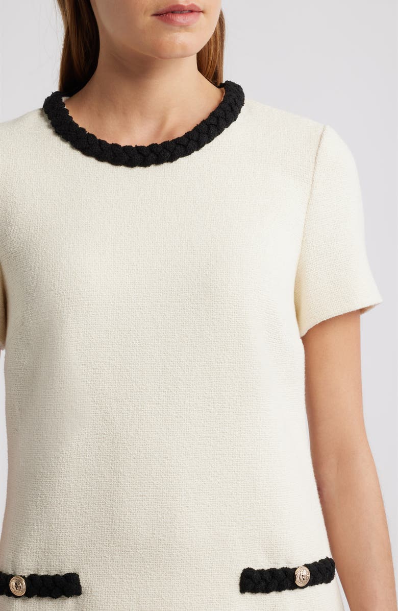 CeCe Short Sleeve Tweed Minidress, Alternate, color, White Winter