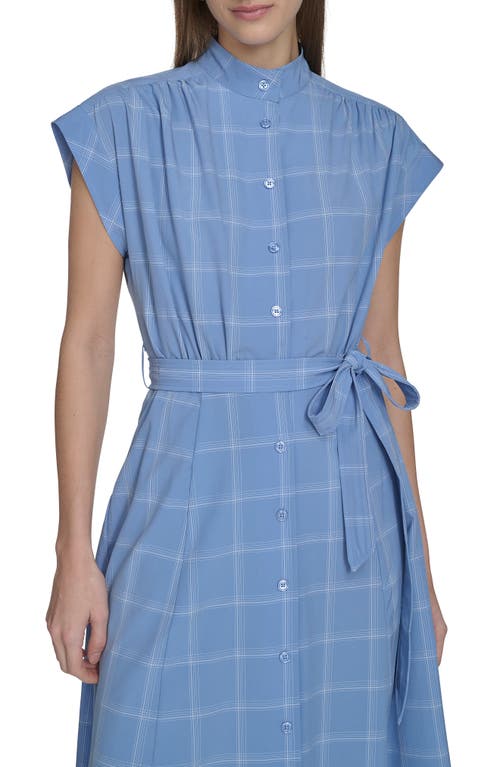 Shop Calvin Klein Windowpane Plaid Cap Sleeve Midi Shirtdress In Bayou White