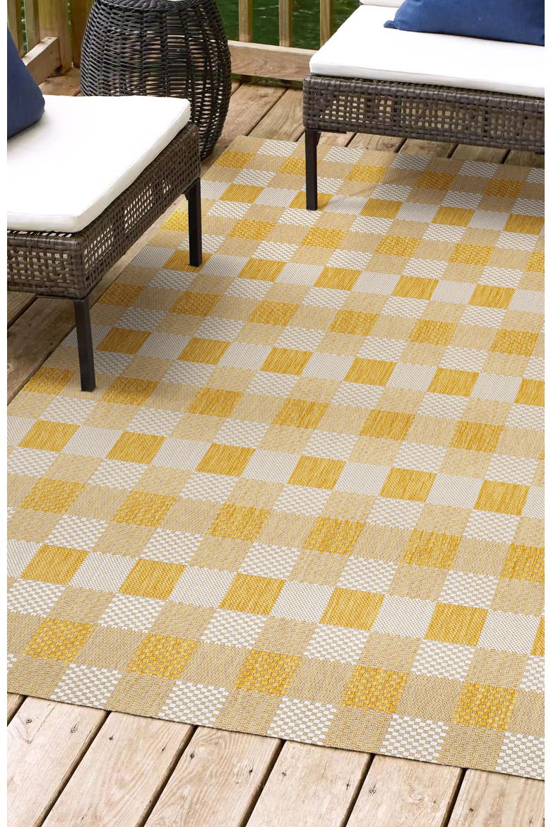 Darcy Traditional Geometric Bold Gingham Indoor/Outdoor Area Rug, Alternate, color, Yellow/Cream
