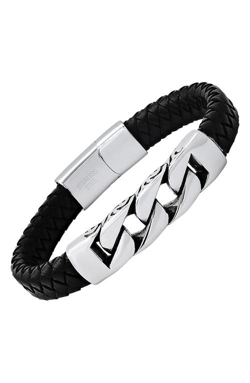 Hmy Jewelry Chunky Curb Link Braided Leather Bracelet