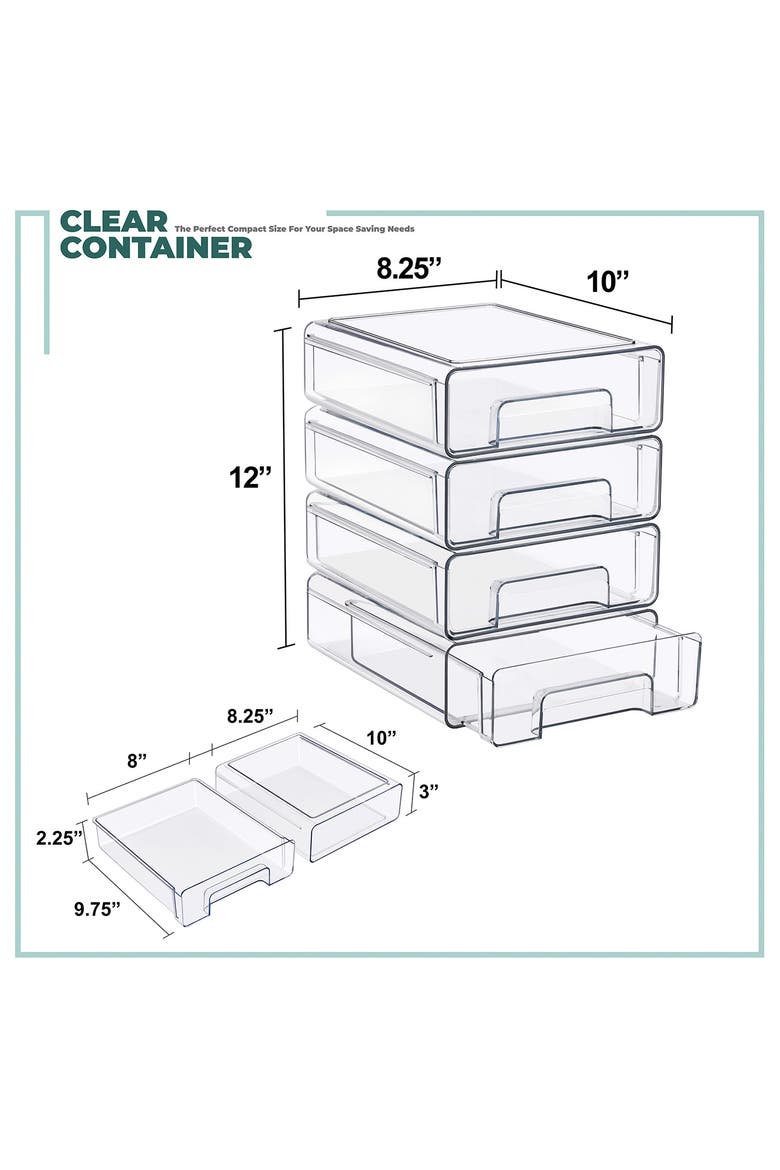 Set of 4 Medium Stackable Drawers, Alternate, color, CLEAR