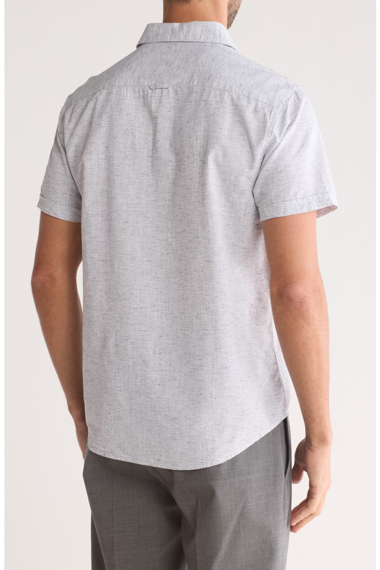 Mélange Short Sleeve Button-Up Shirt, Alternate, color, GREY