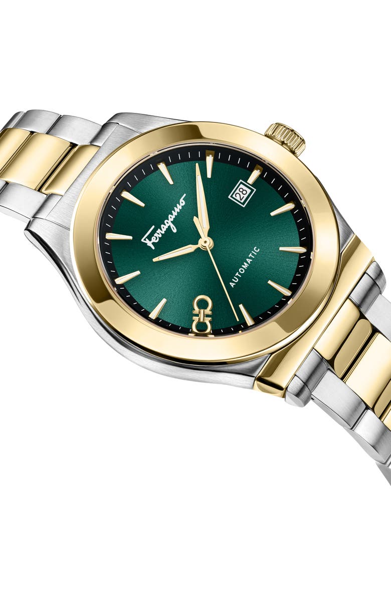 FERRAGAMO 1927 Automatic Two-Tone Bracelet Watch, 42mm, Alternate, color, Green/ Two Tone