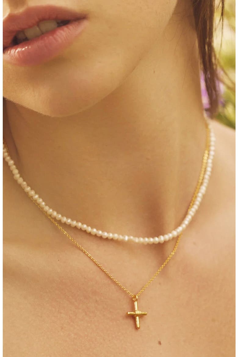 14k Gold Plated Linda Pearl Necklace Everyday Wear Statement Piece, Alternate, color, Gold