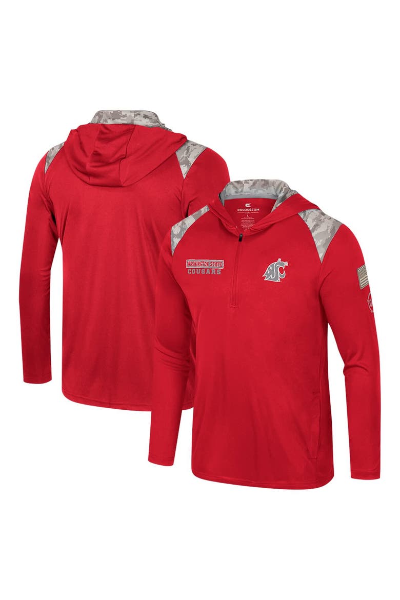 Men's Colosseum Crimson Washington State Cougars OHT Military Appreciation Quarter-Zip Hoodie Jacket, Main, color, Crimson