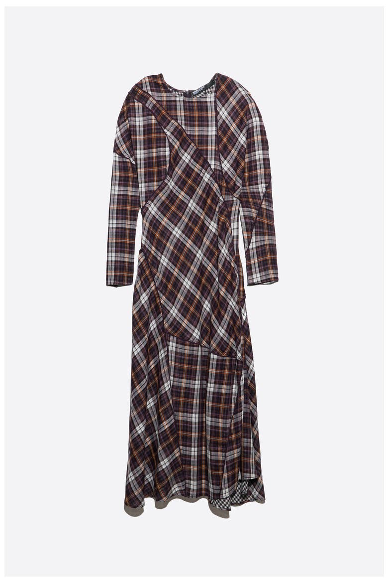 Checked Patchwork Batwing Dress, Alternate, color, BURGUNDY