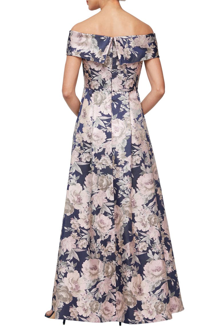 Floral Off the Shoulder Gown, Alternate, color, NAVY/ PINK