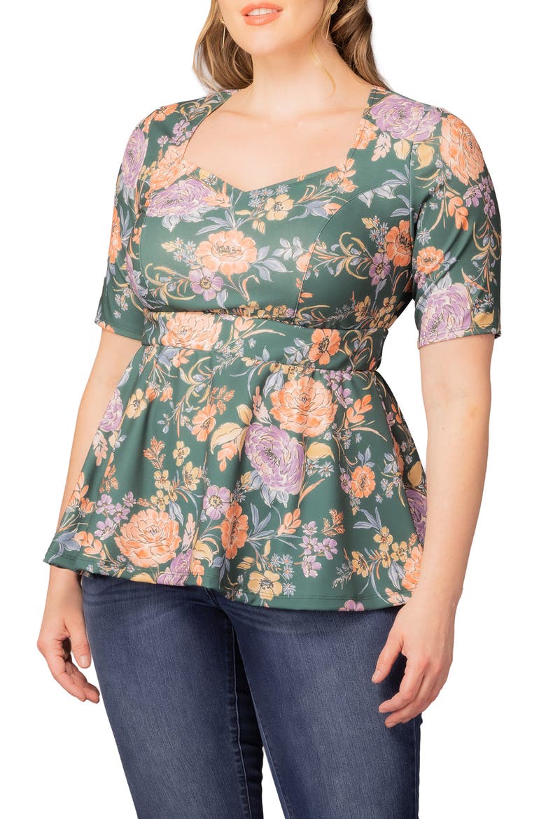 Posh Peplum Top, Main, color, GREEN GARDEN