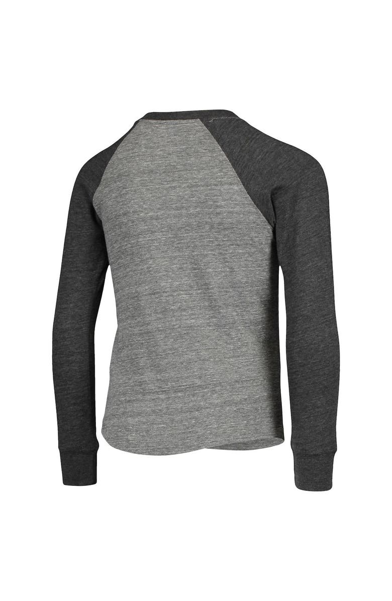 LEAGUE COLLEGIATE WEAR Youth League Collegiate Wear Heathered Gray Texas Longhorns Baseball Tri-Blend Raglan Long Sleeve T-Shirt, Alternate, color,