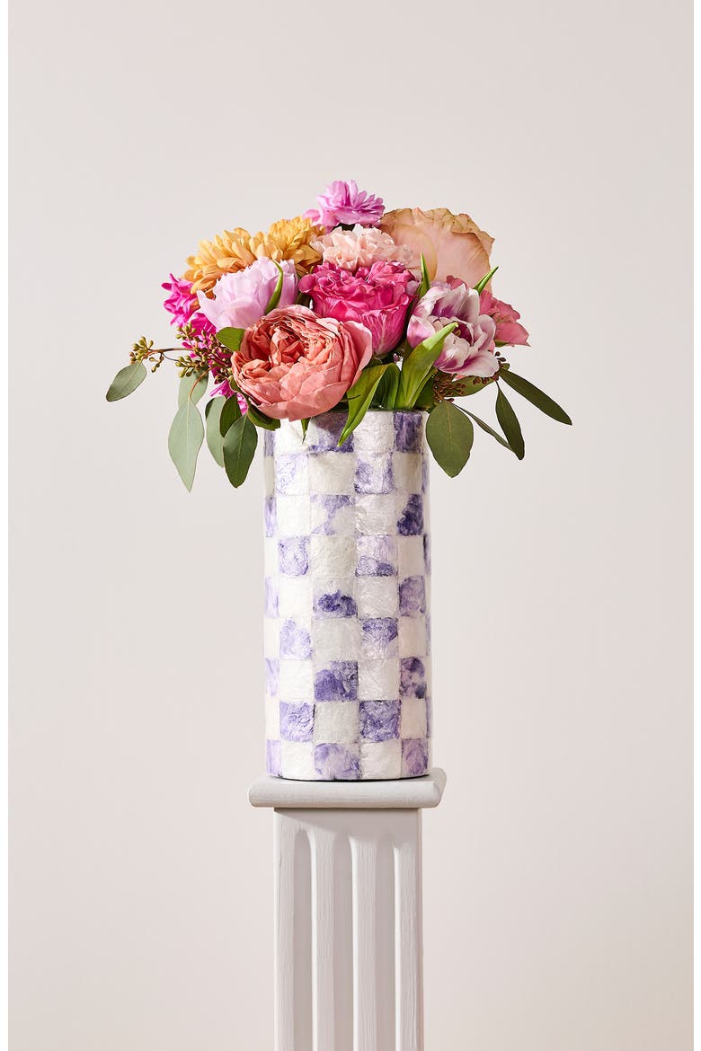Violet Check Small Capiz Vase, Alternate, color, VIOLET
