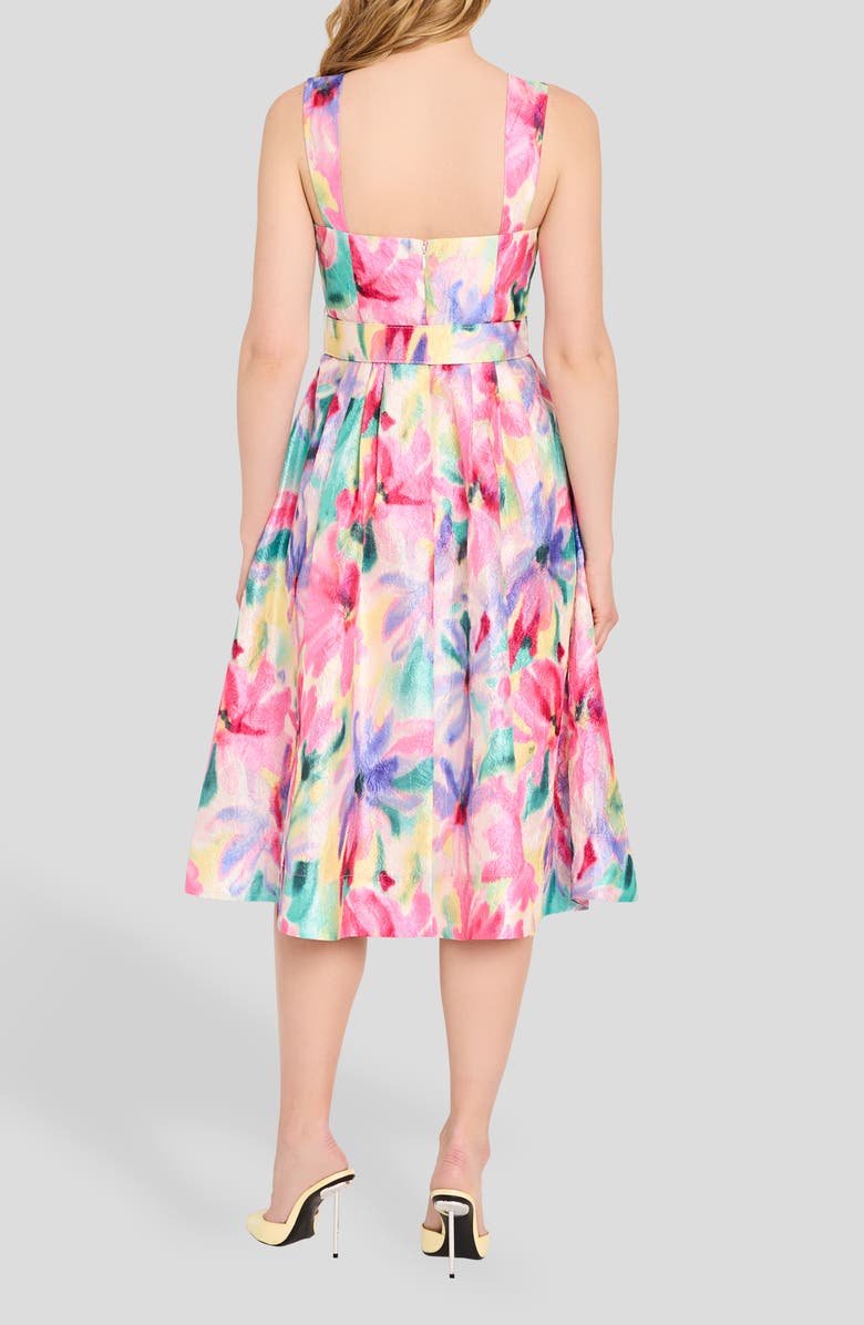 Tahari ASL Print Crinkle Belted Fit & Flare Dress, Alternate, color, Ivory Multi