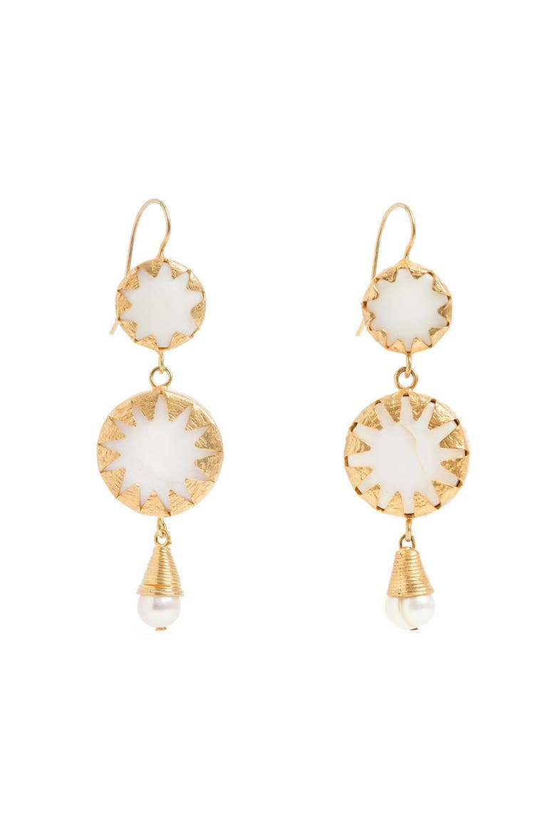Warrioress Medallion Earrings, Main, color, Gold
