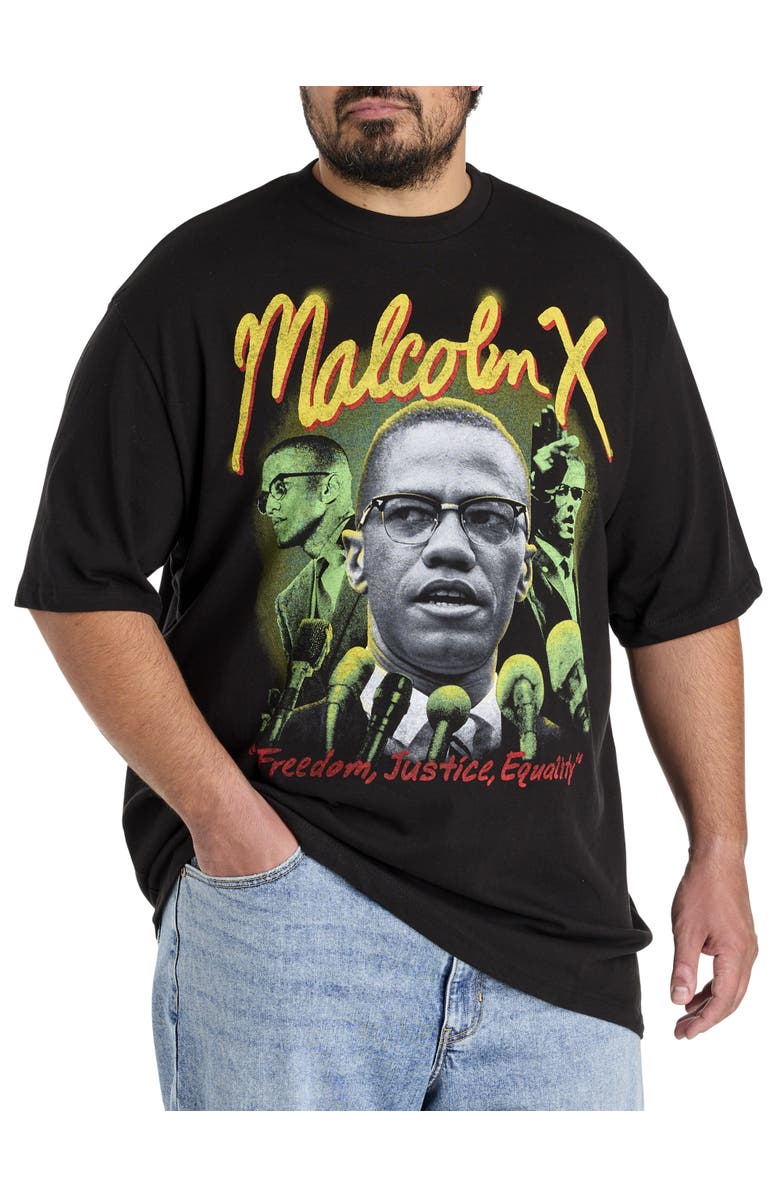 True Nation by DXL Big & Tall Malcom X Graphic Tee, Main, color, Black