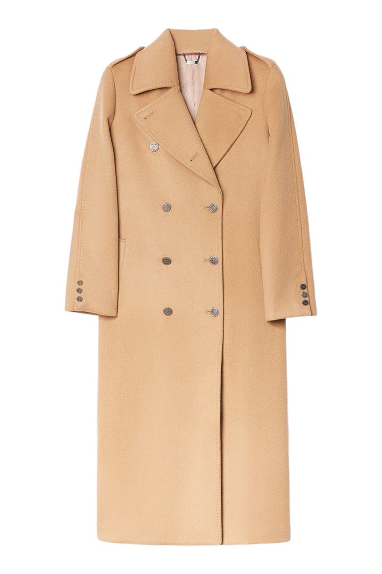 Double-Breasted Cashmere Coat, Alternate, color, almond