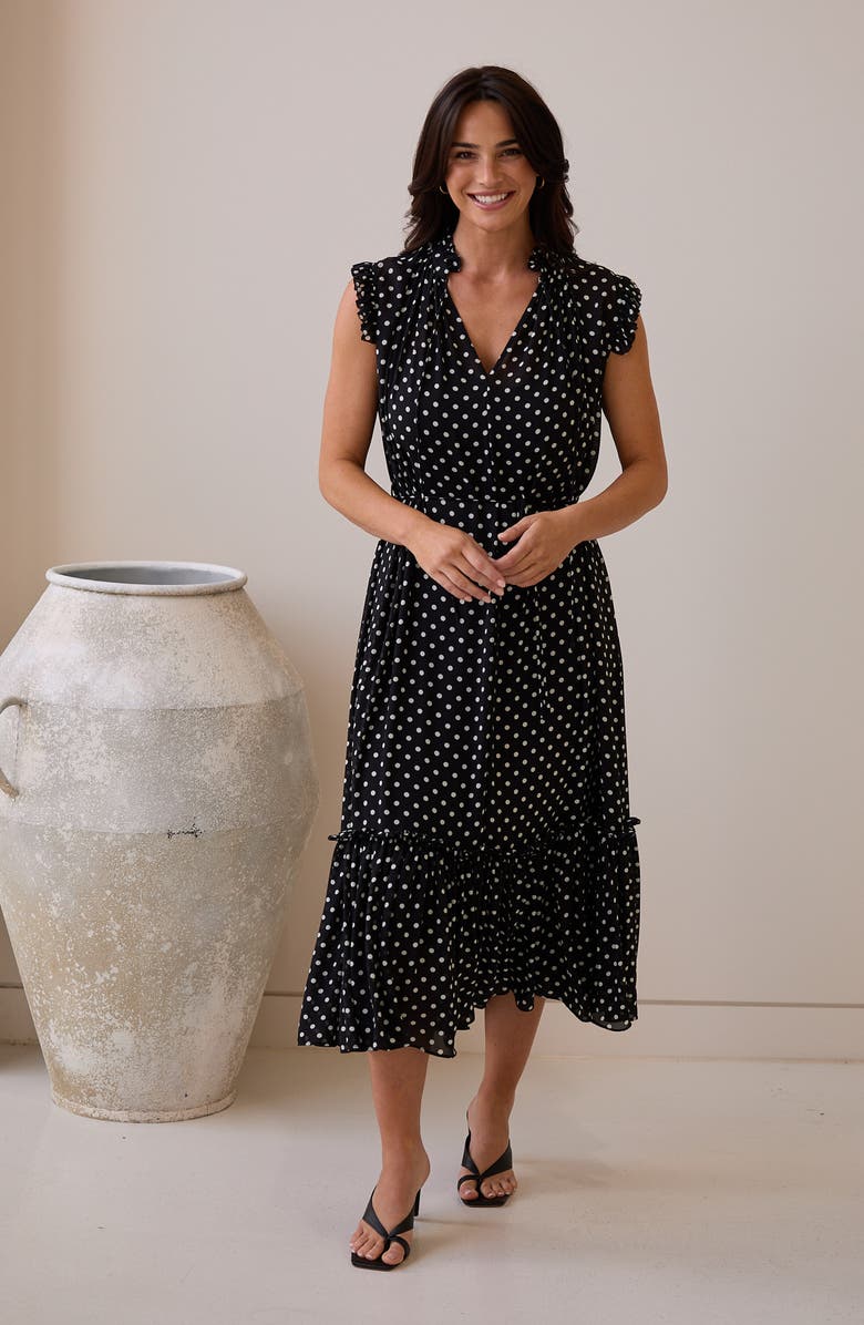 Brave+True Broadway Cap Sleeve Tiered Midi Dress, Alternate, color, Polka Dot