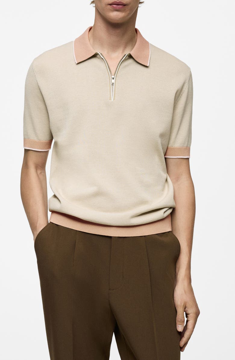 MANGO Tipped Zip Placket Cotton Polo, Main, color, 