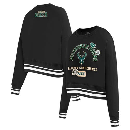 Pro Standard Black Milwaukee Bucks Area Code Cropped Pullover Sweatshirt