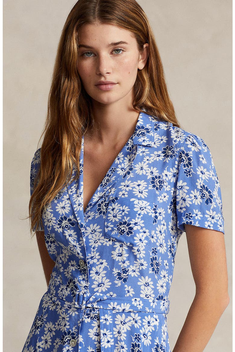 Hampton Floral Crepe Midi Shirtdress, Alternate, color, BLUE COSMOS FLORAL