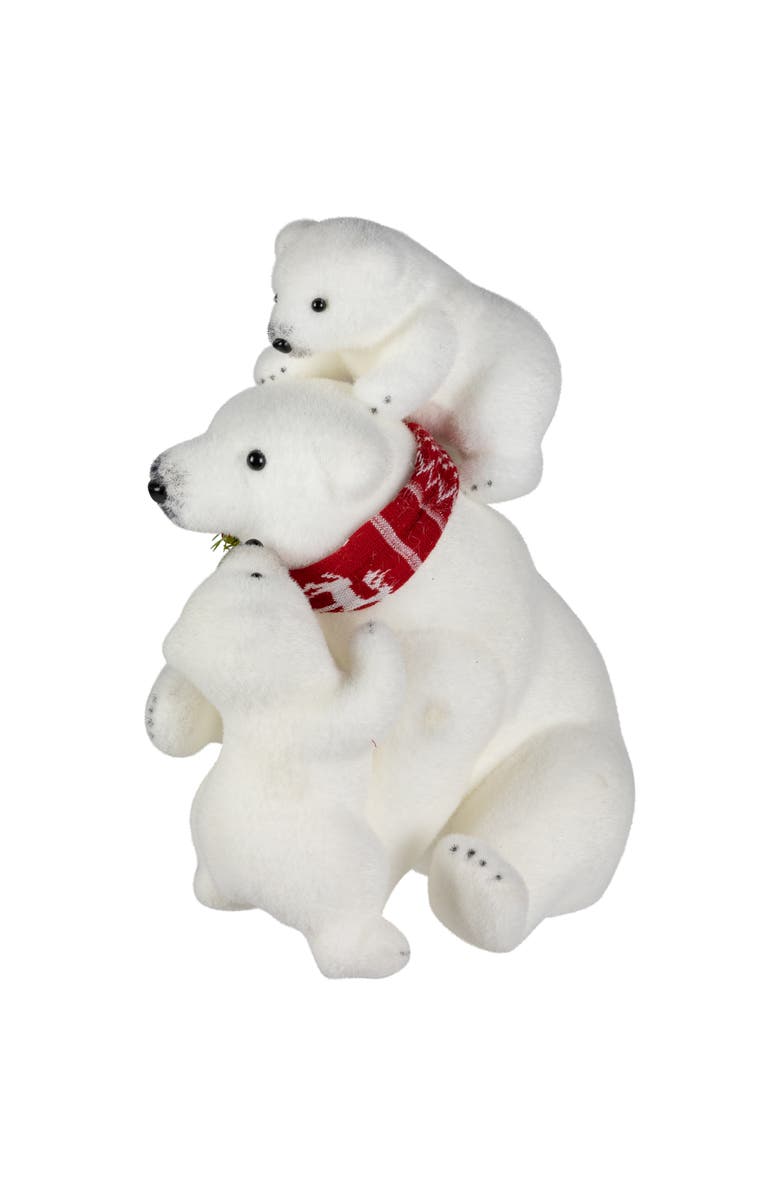 Northlight Mama Polar Bear and Cubs Christmas Figures - 13.5" - White and Red, Alternate, color, White