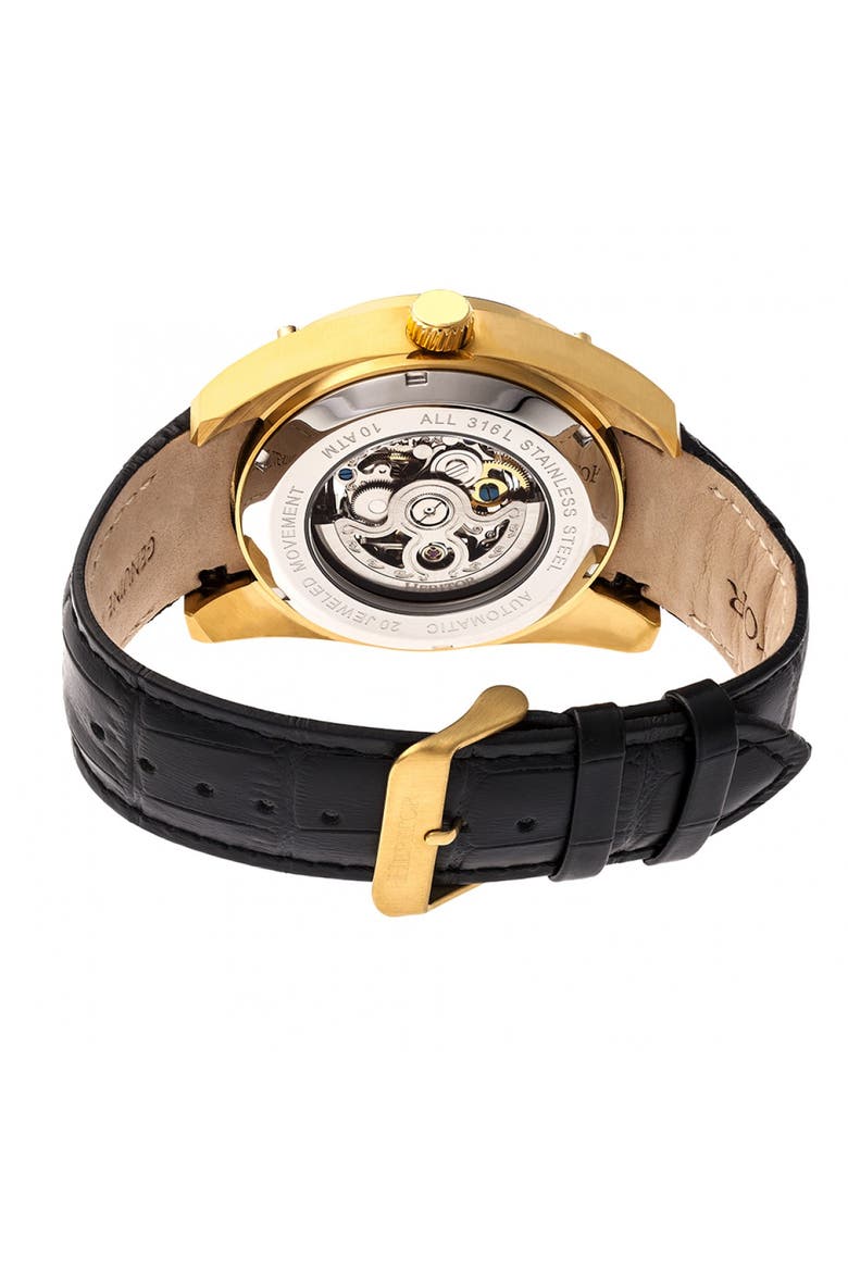 Daniels Semi-Skeleton Leather-Band Watch, Alternate, color, Gold/Black