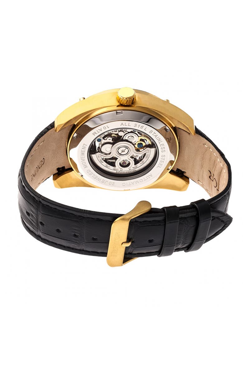 Heritor Automatic Daniels Semi-Skeleton Leather-Band Watch, Alternate, color, Gold/Black