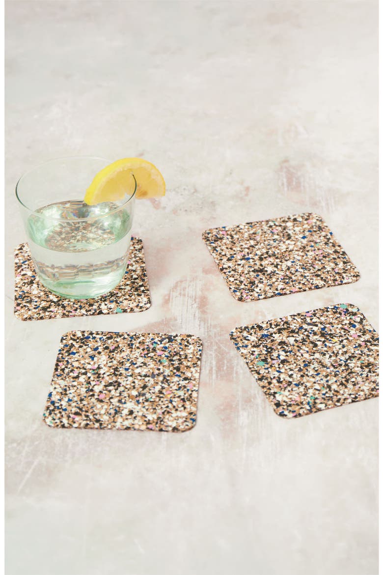 Beach Clean Square Coasters Set of 6, Alternate, color, Natural Cork