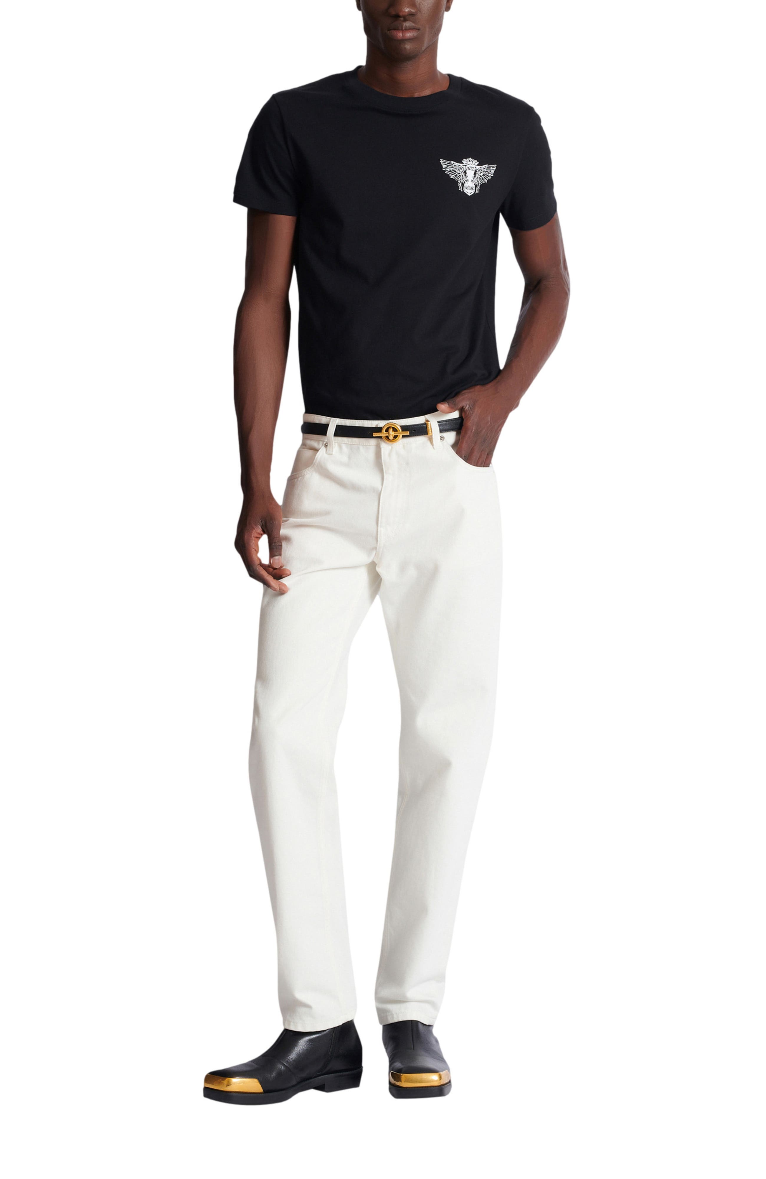 White denim straight-cut jeans - image 2