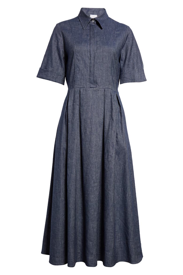 Linen Blend Shirtdress, Alternate, color, BLUE