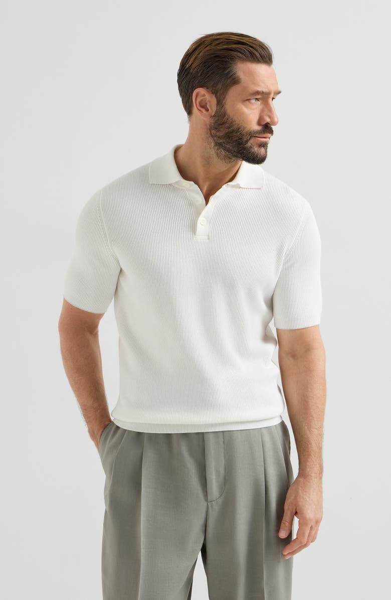 Brunello Cucinelli Rib knit polo, Alternate, color, Panama