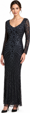 LARA New York V-Neck Beaded Long Sleeve Dress