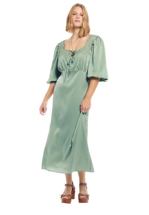 Lace Trim Satin Midi Slip Dress (plus)