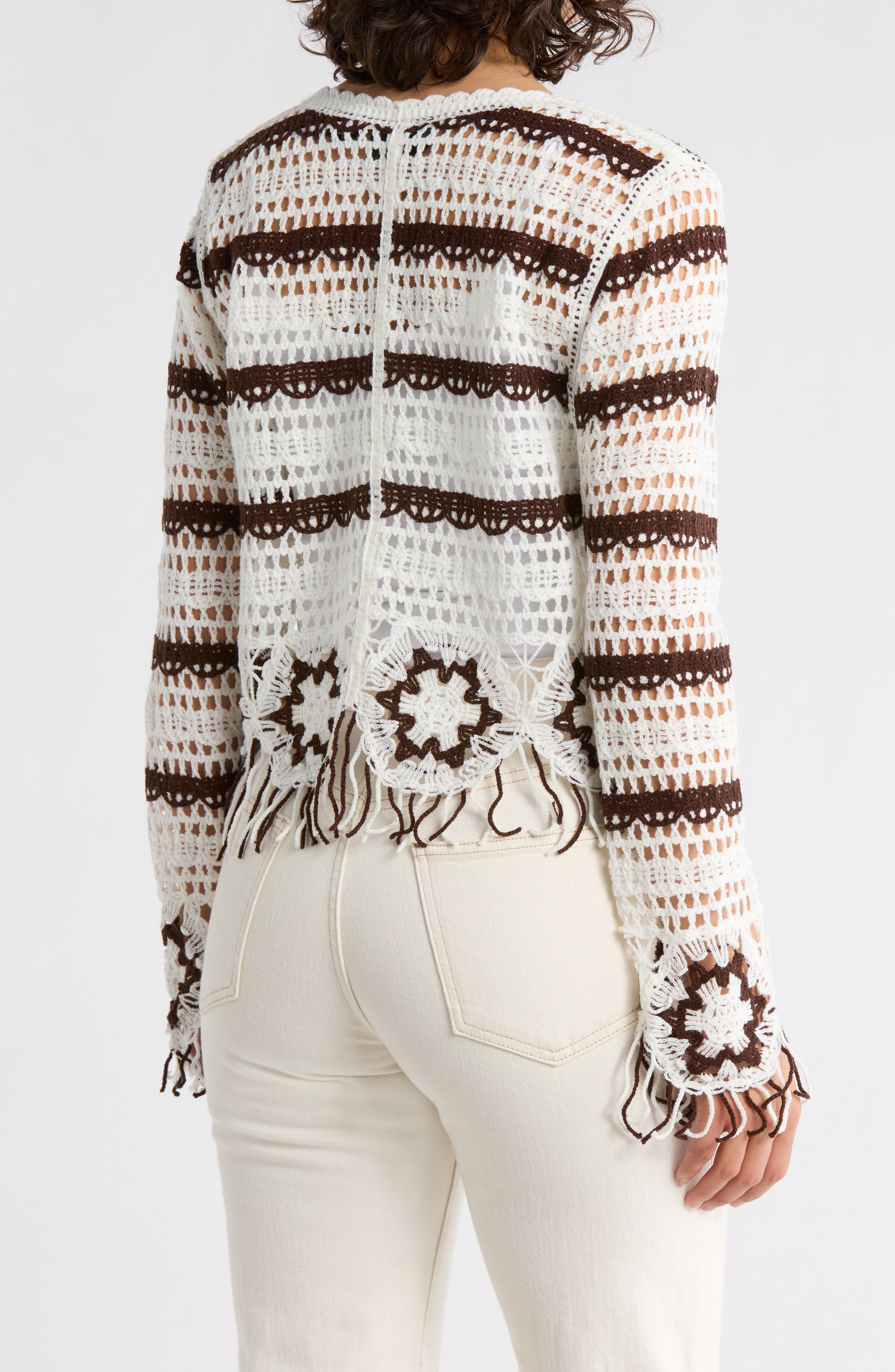 Floral Open Knit Button-Up Sweater - image 4