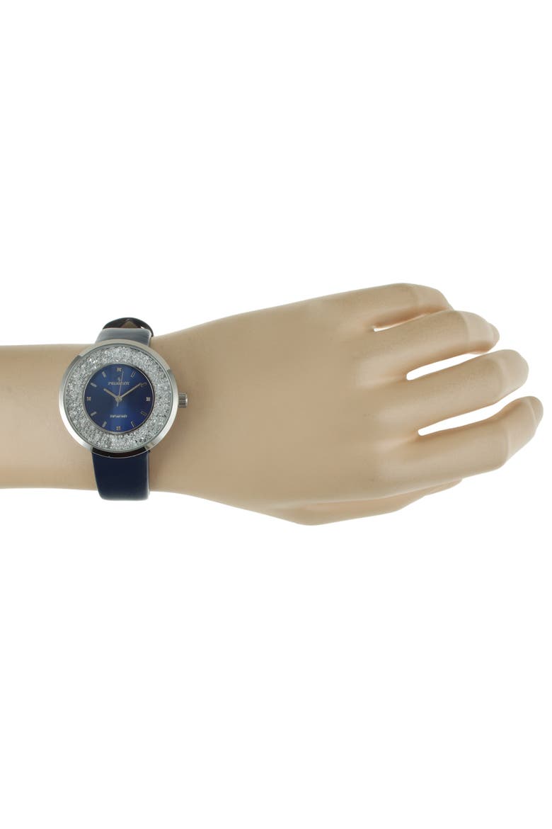 Luxury Round Leather Floating CZ Dial Watch- 38MM, Alternate, color, Blue