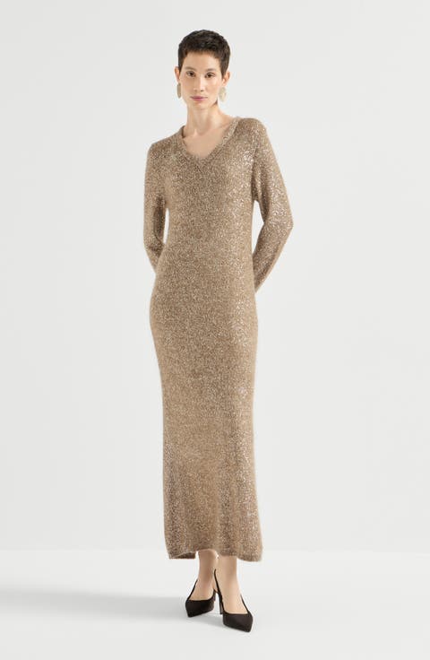 Mohair and wool dazzling texture knit dress with monili