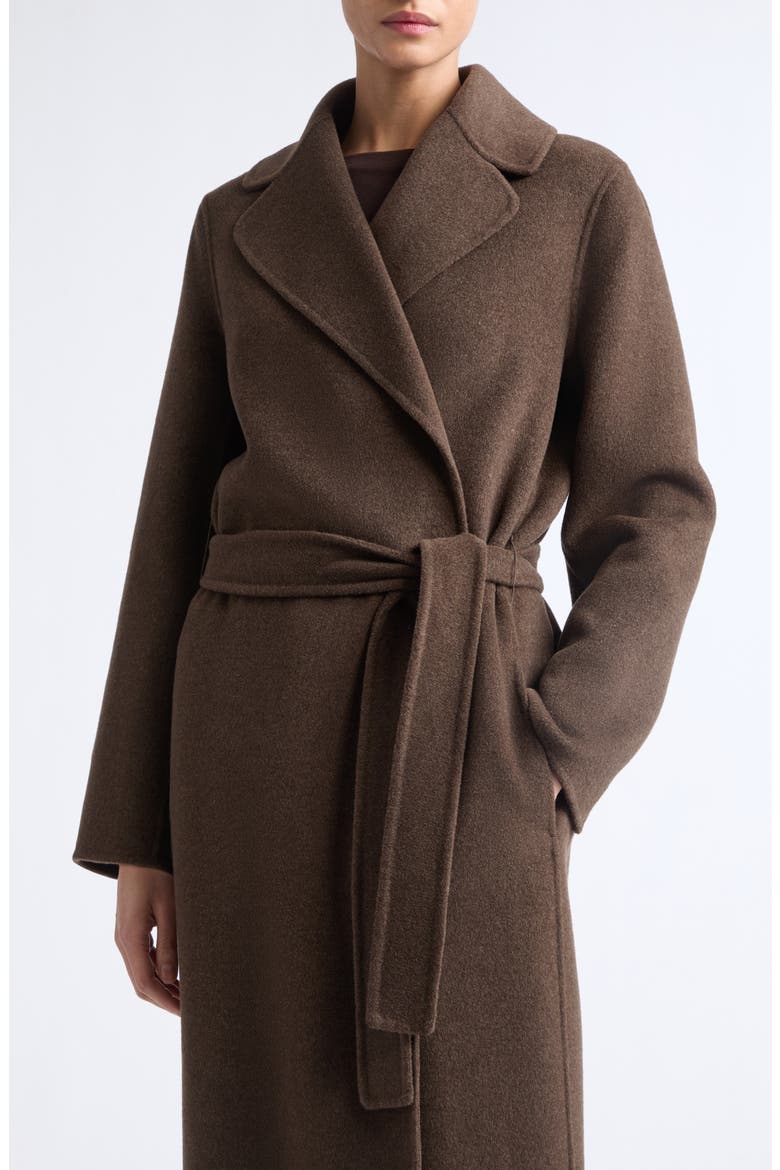 Smmpace Long Wool Blend Belted Coat, Alternate, color, BROWN
