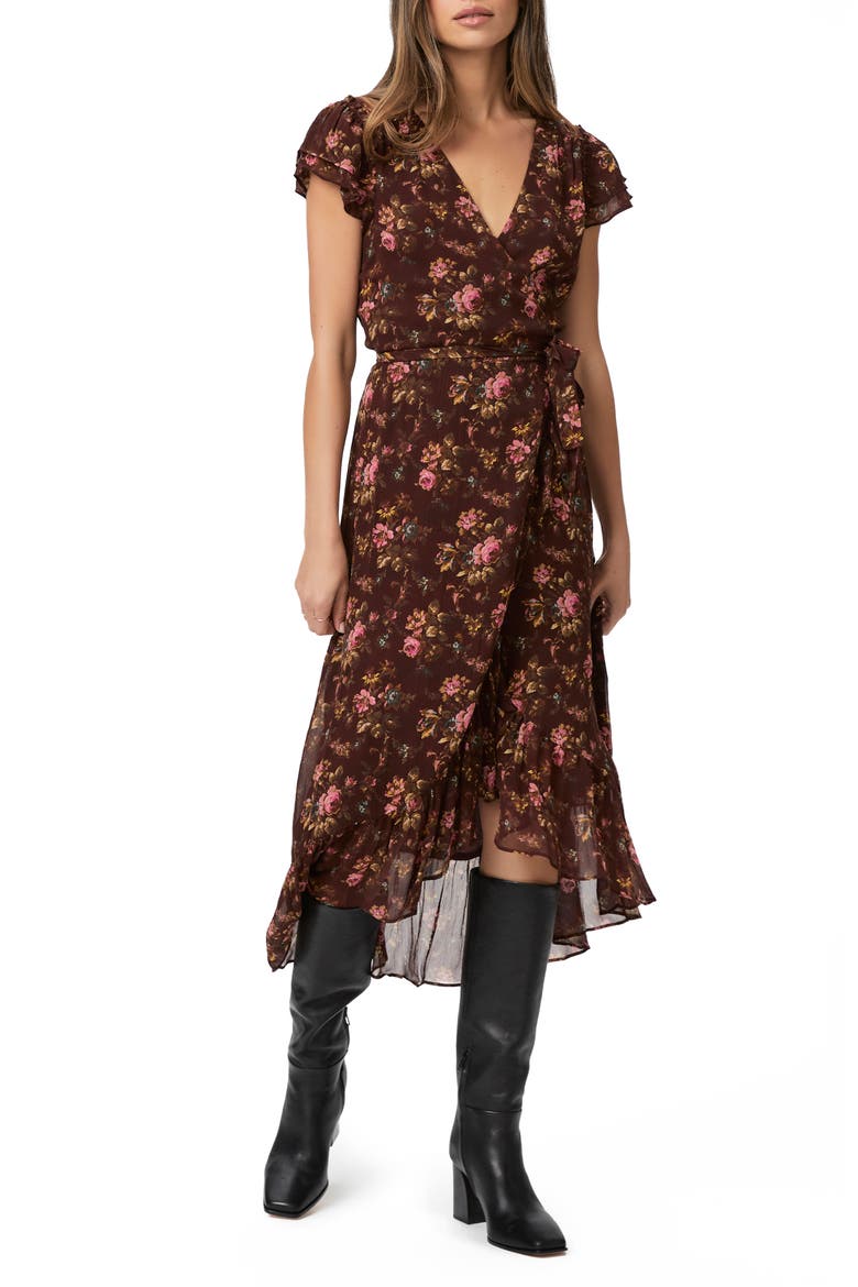 Neroli Floral Print Faux Wrap Silk Maxi Dress, Main, color, RSEWOODMLT