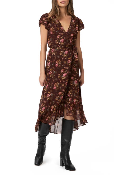 Neroli Floral Print Faux Wrap Silk Maxi Dress