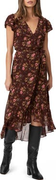 PAIGE Neroli Floral Print Faux Wrap Silk Maxi Dress