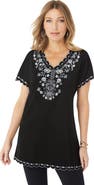 Roaman's Floral Embroidered Tee