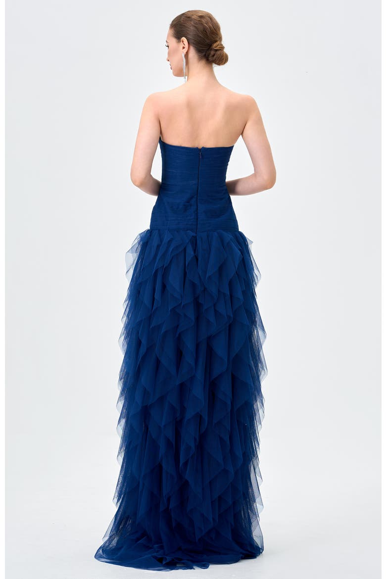 Ziana Strapless Ruffle Ball Gown, Alternate, color, NAVY