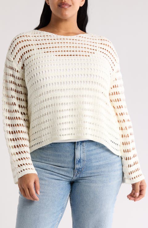 Bell Sleeve Pointelle Sweater (Plus)