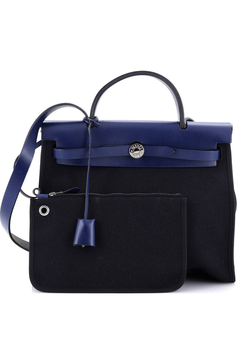 Pre-Owned Hermes Herbag Zip Leather and Toile 31, Alternate, color, Bleu Saphir